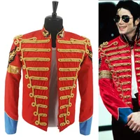 Rare Fashion Retro Punk MJ Michael Jackson Red Military Army Royal Retro England Style Men's Threading Jacket 1980S 1