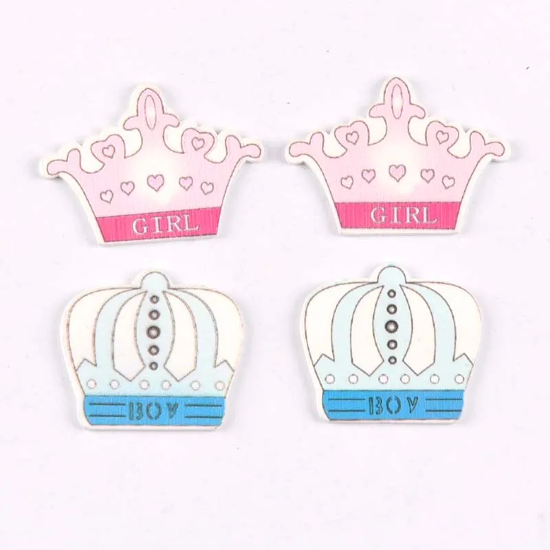 

20pcs Wooden Ornaments Blue/pink Crown Baby Painting For Scrapbook Wood Slices DIY Crafts Sewing Decor Accessories 35mm M1941
