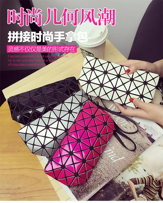 Deformable Women Geometry Quilted Plaid Mosaic Sequins Mirror Wallet Clutch Bag BaoBao Lattice Laser Foldable Cosmetic Bag (10)