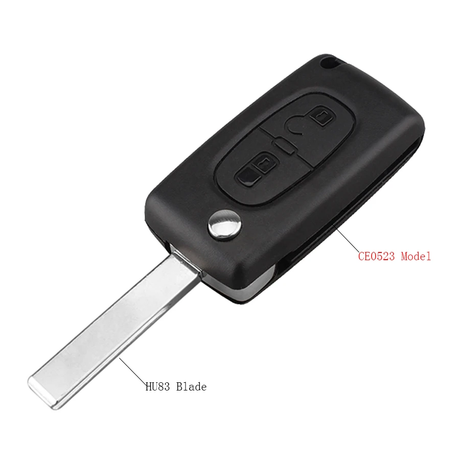 

2BT Flip Car Key Cover For Peugeot 207 307 407 607 Remote Key Fob Case Shell Uncut Blade HU83 CE0523 model Original key Shell