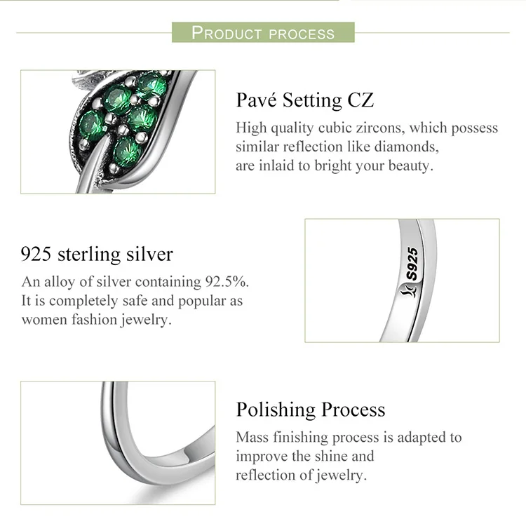 BAMOER 925 пробы серебряные танцевальные листья зеленые ослепительные CZ кольца для женщин обручальные ювелирные изделия Анель подарок SCR093