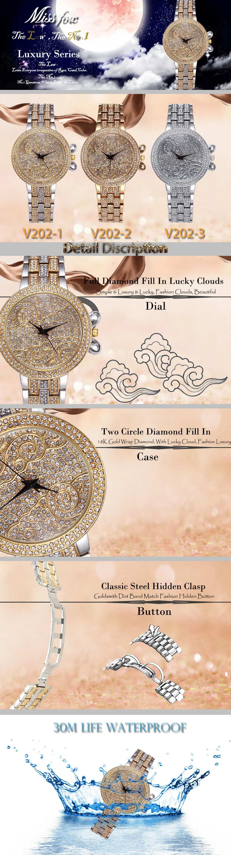 MissFox Quartz Ladies Wristwatch 37mm Lucky Clouds Role Watches Women Gold Full Diamond Luxury Brand Casual Dress Relojes Mujer (7)