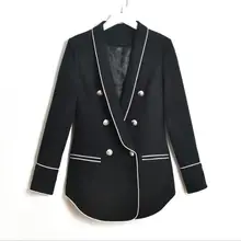 Большой размеры европейский и американский Женская одежда лето г. стиль с длинным рукавом двубортный модная черная куртка