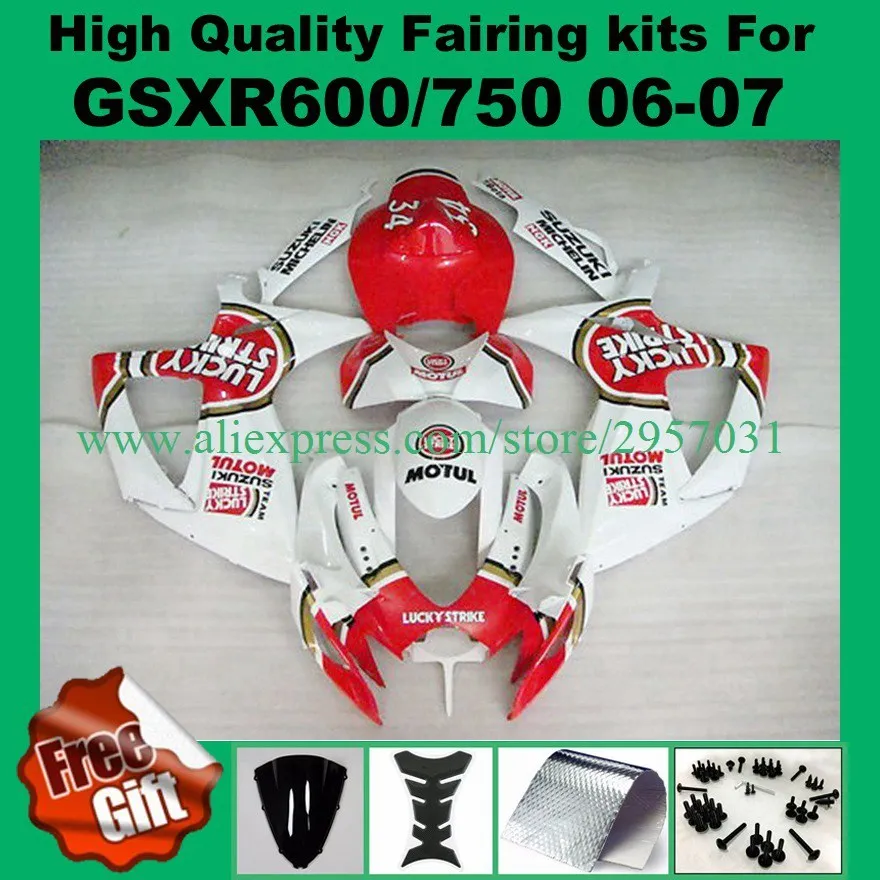 9gifts Fairing kits for GSXR600 GSXR750 06 07 SUZUKI GSX-R600 GSX-R750 2006 2007 Fairings K6 K7 red white #O726-E31 | Автомобили и