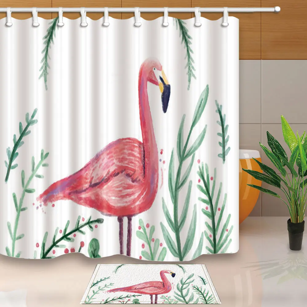 Flamingo Shower Curtains Watercolor Painting Bathroom Curtains