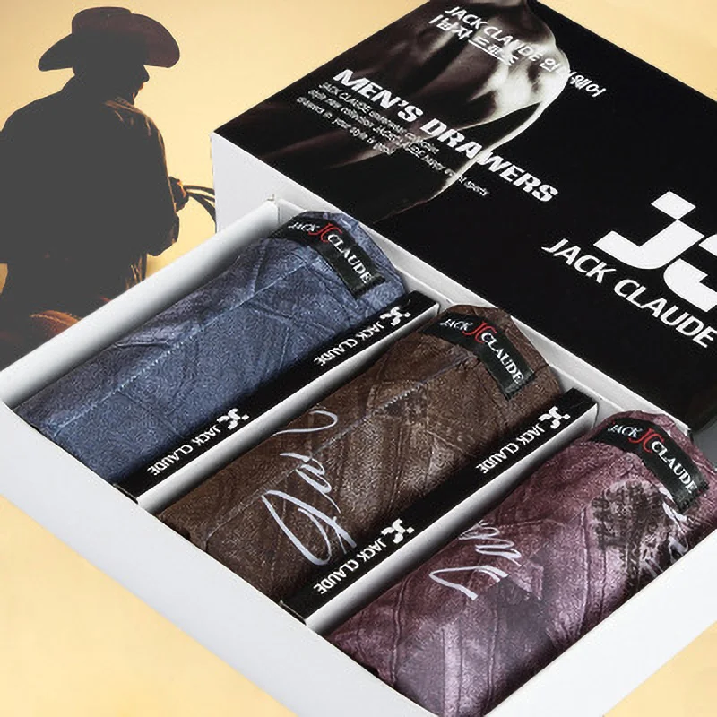 

3pcs/set Underwear Set Mens Underwear Boxers Hight Quality Ice Silk Shorts Men's Denim Print for Summer Hot Sell