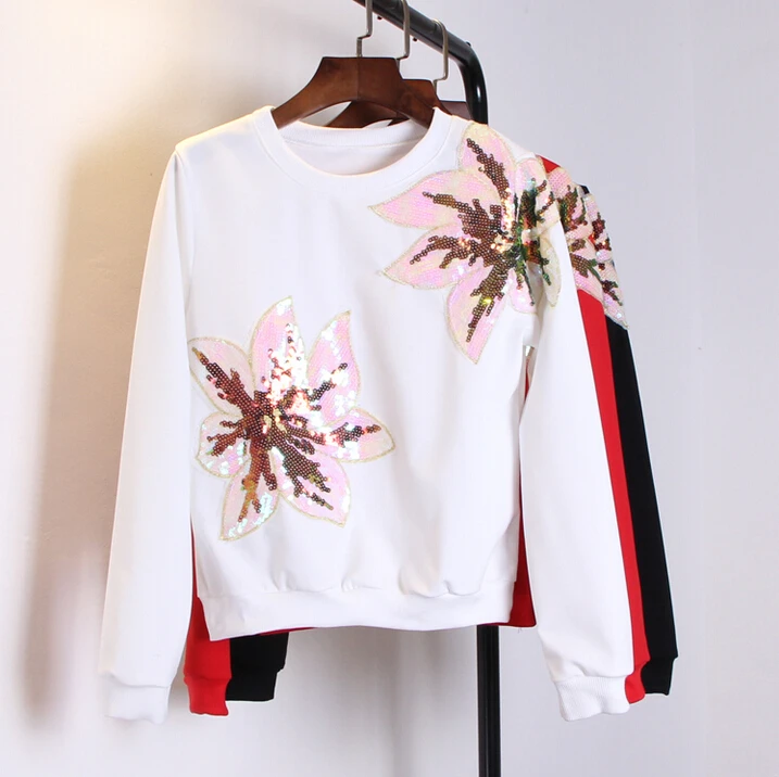 

BIG FLOWER Sequins brand for clothes Sew-on embroidered patch DIY motif applique deal with it clothing for T-shirt