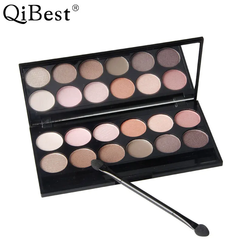 

QIBEST 12 Color Eyeshadow earth color nude Eyeshadow Makeup Palette Long Lasting Eye Shadow Natural Eye shadow With Brush