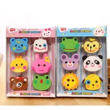F22 1 Box 6pcs Kawaii Cute Zoo Animals Rubber Erasers Drawing Writing Correction School Office Supply