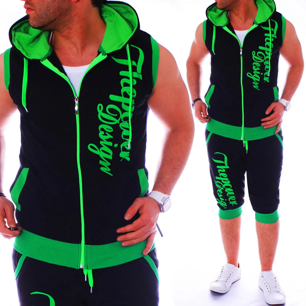 ZOGAA Men Sweatsuits Casual Mens Jogger Set 2 Piece Sleeveless Hoodies with Shorts Set Letter Printed Tracksuit for Men Clothing