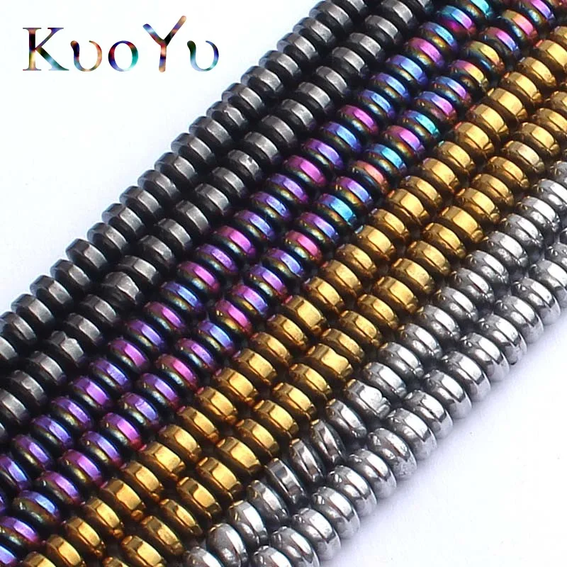 

4*2mm Natural Plated Rondell Spacer Hematite Beads For Jewelry Making 15inch Black/Gold/Silver/Rainbow DIY Bracelet Necklace
