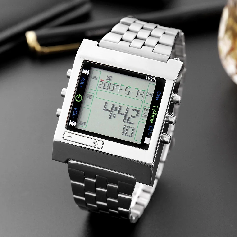 

Metal Sports Fashion Quartz Watch Men Multi-Function Intelligent Remote Control TV FM Electronic Men Watch Clock erkek kol saati