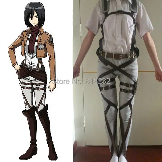 

Attack on Titan/Shingeki no Kyojin Mikasa Ackerman Recon Corps Belt Straps Hookshot Uniform Outfit Anime Cosplay Costumes