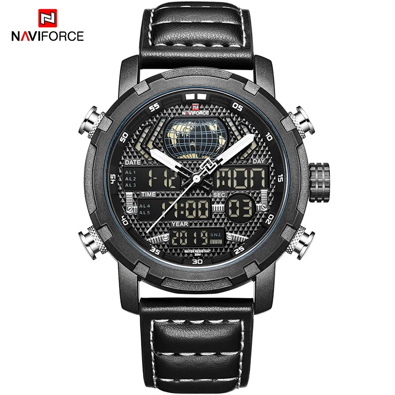 NAVIFORCE роскошные мужские s часы светодиодный цифровой спортивный водонепроницаемый кожаный наручные часы мужские военные часы Relogio Masculino - Цвет: BWB