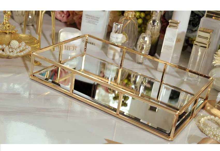 Домашний Декор Зеркало Золотой креативный поднос украшение гостиной декорация Кованое железо пластина
