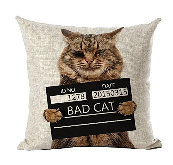 Wanted Bad Cat Decorative Pillow Cover Vintage Massage Car Pillow Fiber