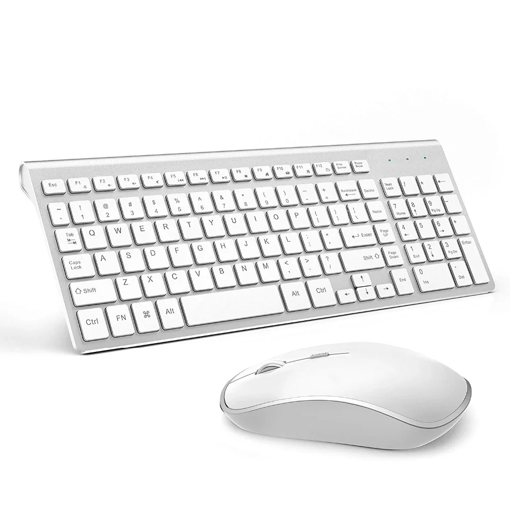 Wireless Keyboard and Mouse Combo 2.4G Slim Wireless Keyboard Mouse Portable Full Size Ergonomic 2400 DPI Adjustable Silver