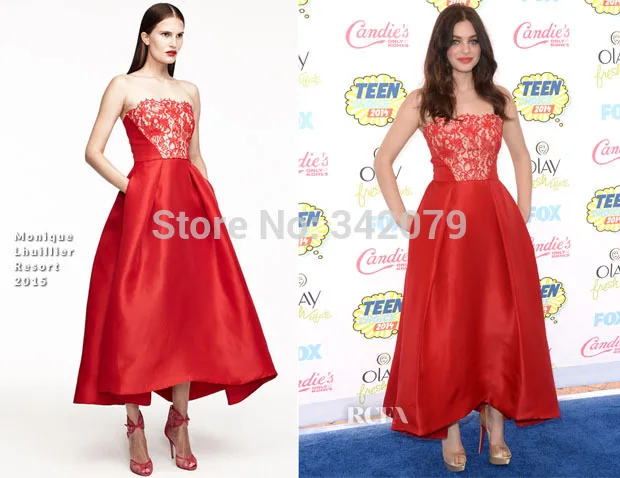 Strapless Tea Length Red Dress