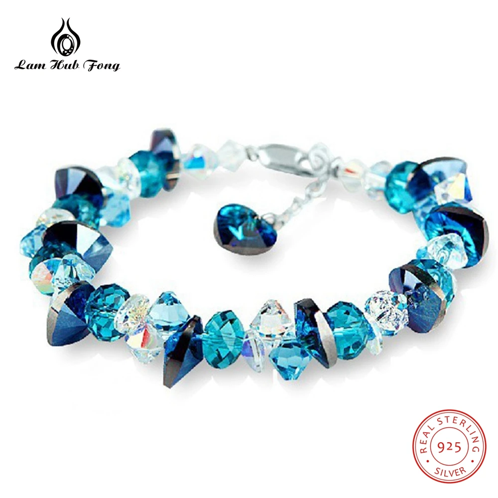 

High Quality Blue Austrian Crystal Ocean Heart Charm Bracelet for Women 925 Sterling Silver Bracelets Gifts Jewelry Wedding