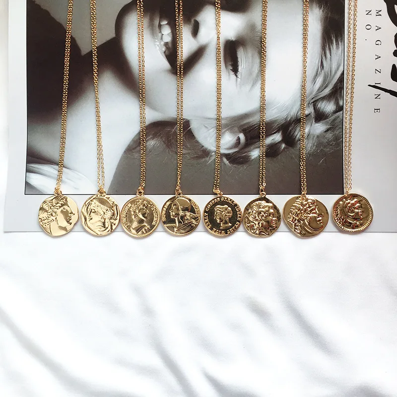 

Retro Coin Pendants Necklaces for Women Gold Color Chain Necklace Female 2019 Fashion Jewelry Accessories New Arrive Hot Sale