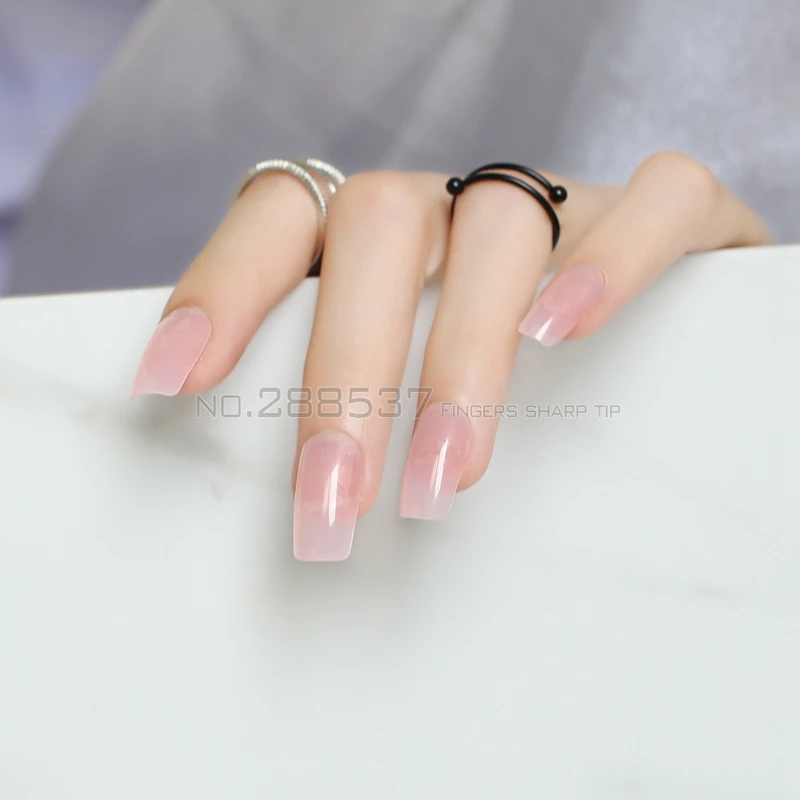DIY прозрачные розовые накладные ногти с длинной секцией и квадратной головкой, 24 шт, Новые Популярные прямоугольные накладные ногти, яркие цвета, одноцветные L601