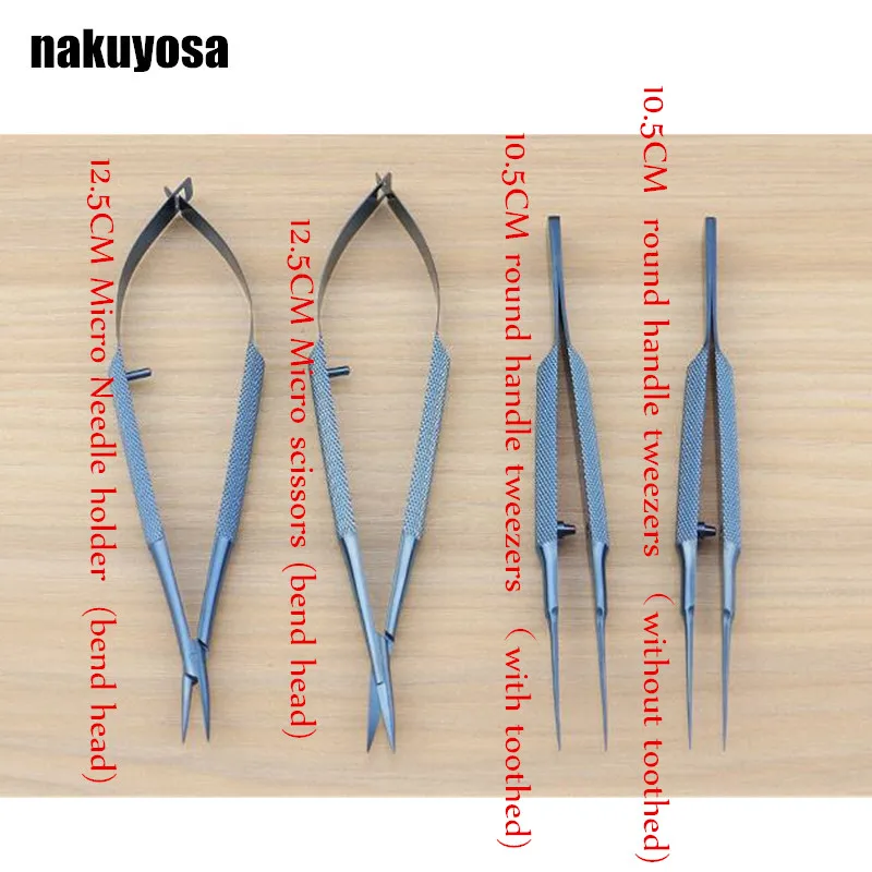 

4pcs/set ophthalmic microsurgical instruments 12.5cm scissors+Needle holders +tweezers Titanium alloy surgical tool