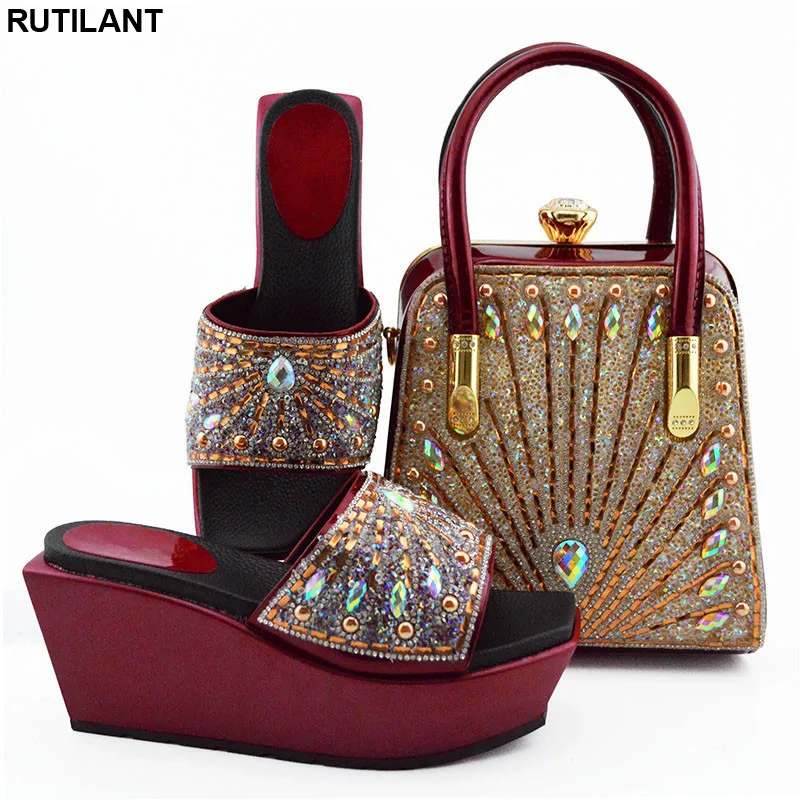 

New Arrival Ladies Shoes with Matching Bags Set Decorated with Rhinestone Luxury Shoe Women Designers Plus Size Shoes Women Heel