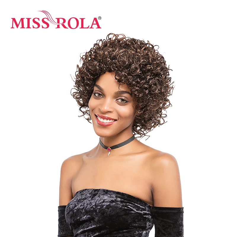 Мисс Рола Короткие вьющиеся синтетические парики для Для женщин 7.5-9 дюймов Kanekalon высокой Температура волокно Fs4/30 # черный 2 #3 цвета можете