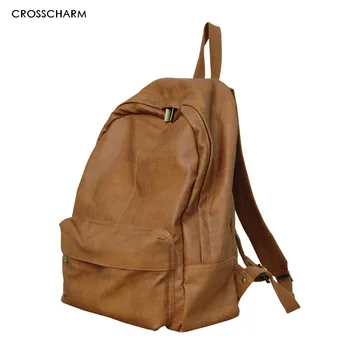 

Crosscharm Brand Men Backpack Casual Pretty School Leather Solid Teenager Female Laptop Bags Male Travel Backpacks LGR-15036
