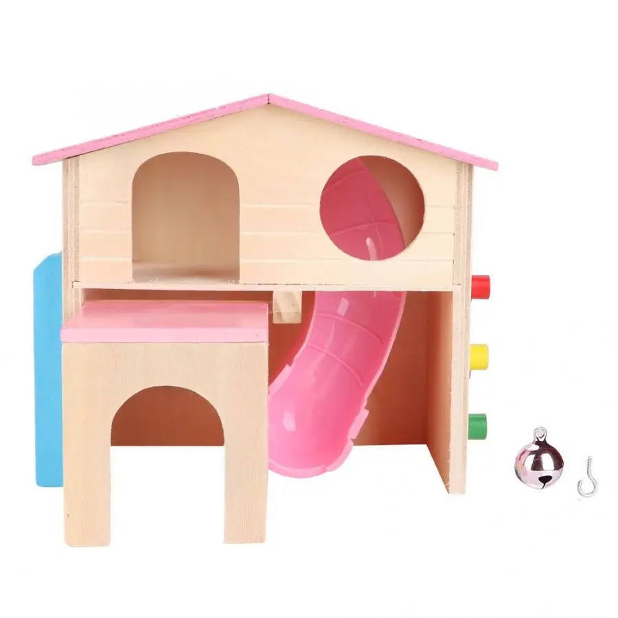 Multi-functional Double Layer Pet Hamster House With Bell Slide Toy Pet Guinea Pig Squirrel Gerbil Toy Warm Hanging Cage