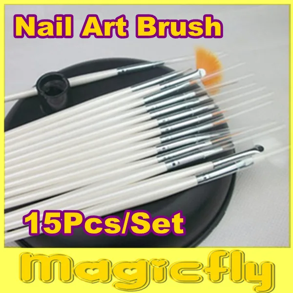 

[BG001]15 Pcs Nail Art Design acrylic brush UV Gel Set Painting Draw Pen White Handle Brush Tips Tool+Free Shipping