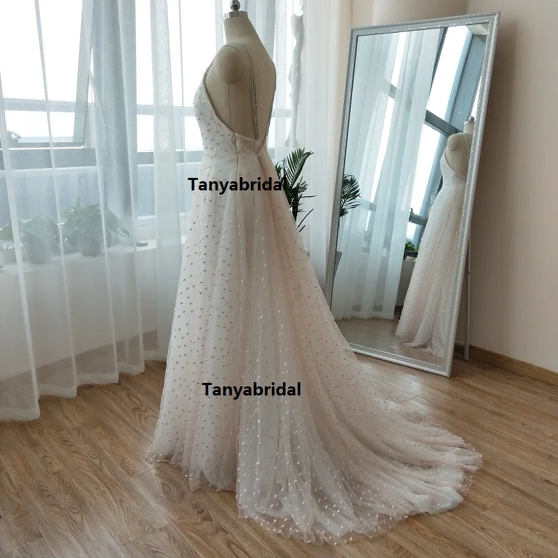 Классические свадебные платья ручной работы захватывающие точки Тюль v-образный вырез лиф Свадебные платья уникальные вечные Vestido De Noiva ZW108