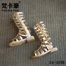 Enfants sandales 2017 été nouveau haut tube de mode en cuir brillant d’or Romain chaussures princesse chaussures sandales de plage enfants roman san