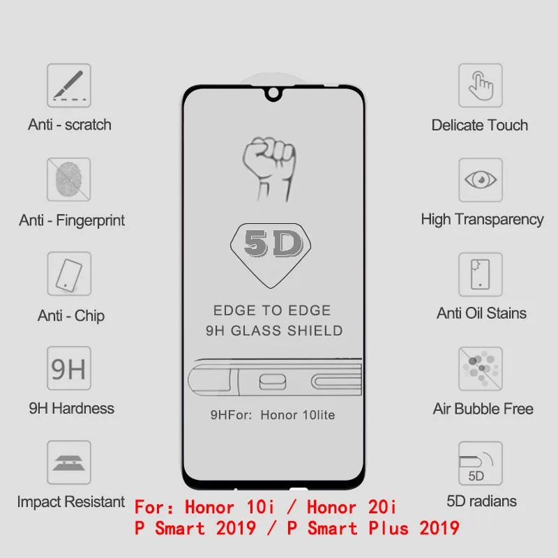 5D закаленное стекло для huawei P Smart Plus защита экрана на P Smart Z стекло для huawei Y5 Y7 Y9 Y6 Prime Pro стекло