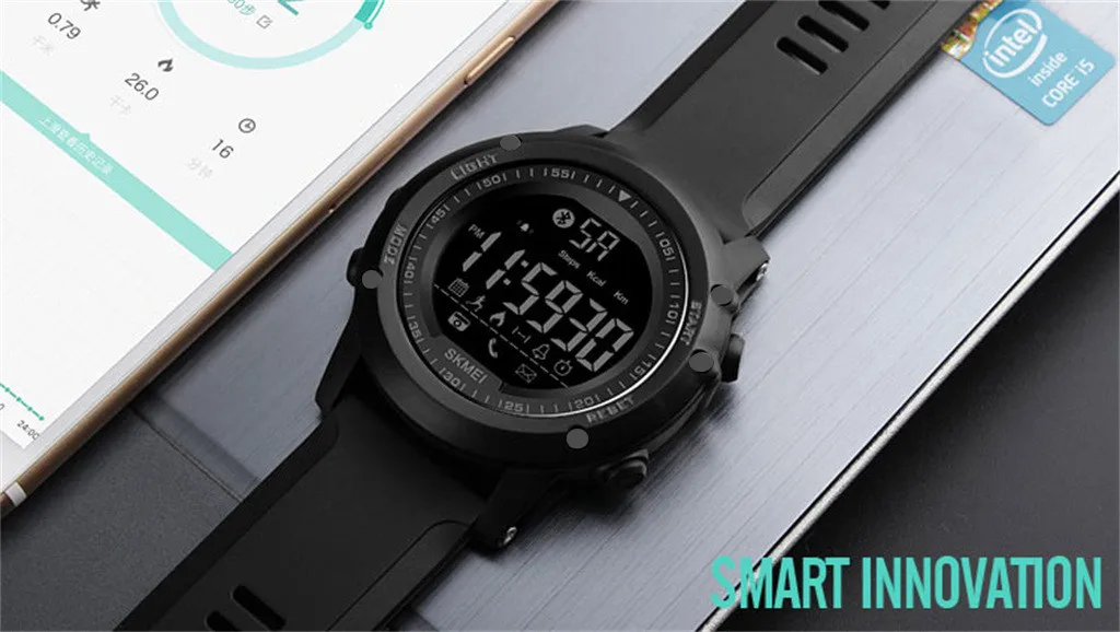 

Smart watch 2019 hot sales SKMEI Mens All Black Military Style Smart Watch Functions Activity Tracker 50ATM dropshipping
