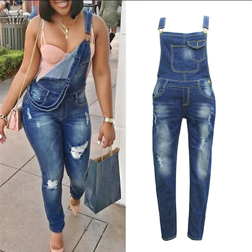 Plus Size Women Sexy Denim Jeans Summer Fasihon New Autumn Strap Hole Plus Trousers Pants Jumpsuit Rompers Jeans #4F05 (3)