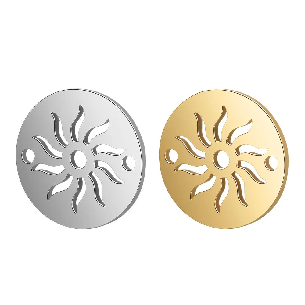 10pcs/lot 316L Stainless Steel Gold Silver Tone Hollow Out Sun Charm Connector Fit DIY Bracelet Necklace Initial Jewelry Making