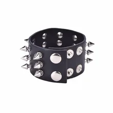 Три ряда заклепки браслет с шипами из искусственной кожи рок, панк, Готик Стад широкие манжеты; Новинка