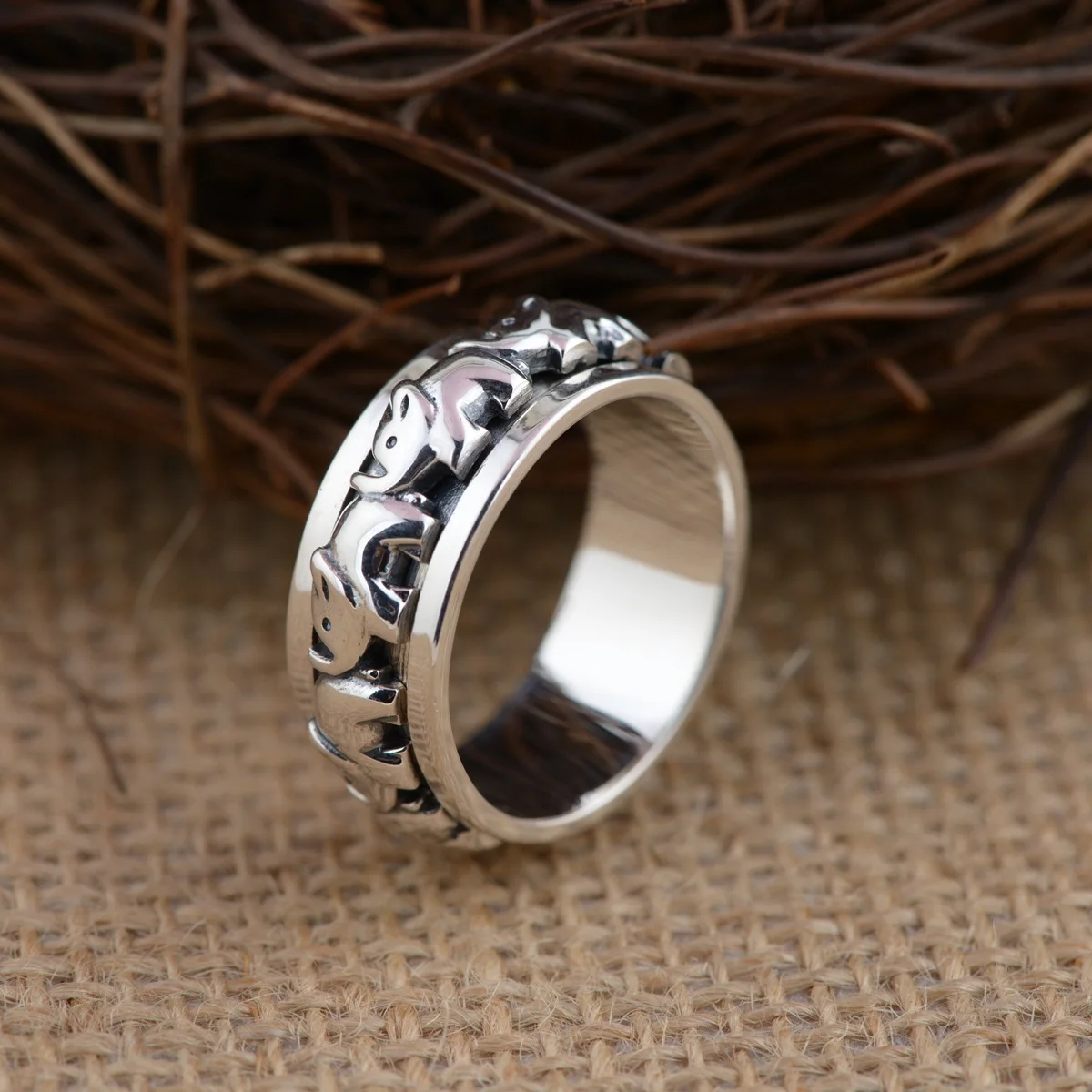 

S925 silver ring archaize process new ring elephant Thai silver wholesale new gifts