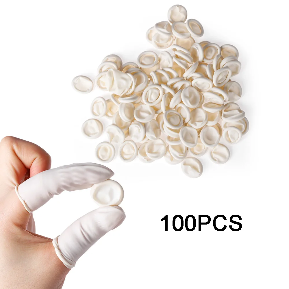 

100PCS Disposable Finger Cover Natural Rubber Gloves Non-slip Latex Finger Cots Fingertips Protector Gloves Nail Art Tools