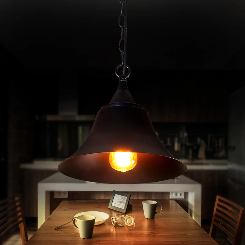 

Loft vintage creative design pendant light Art industrial hang lamps Modern minimalist black iron cap fixtures for dining room