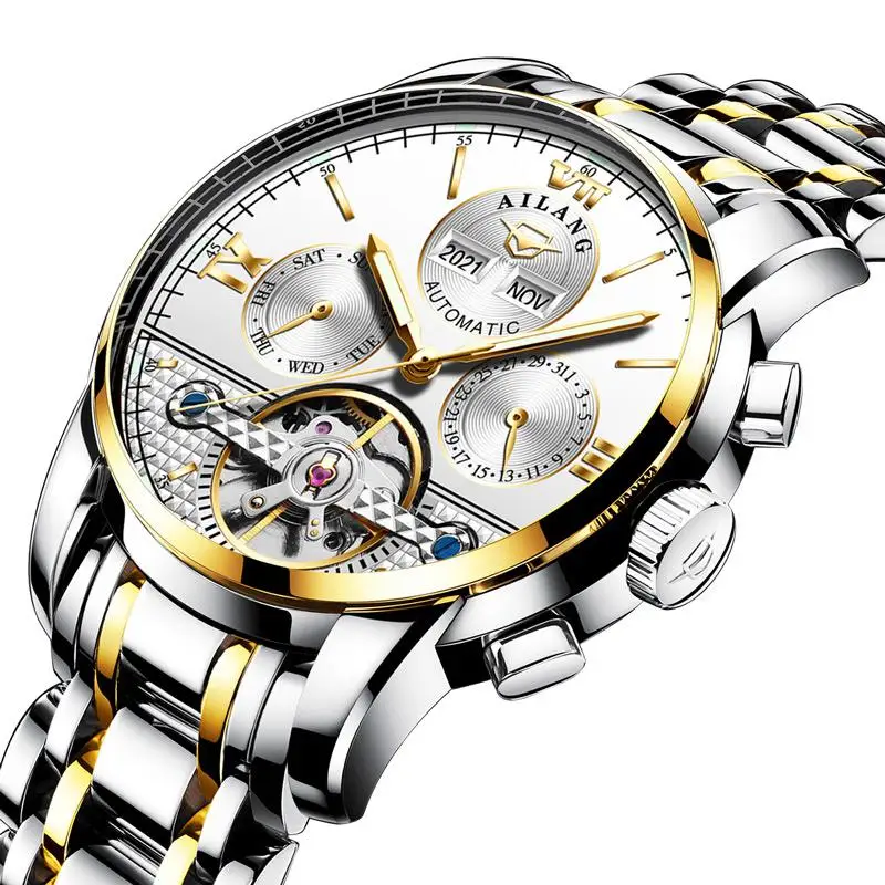 Швейцарские сертифицированные подлинные механические часы, полностью автоматические водонепроницаемые часы с червоточиной, мужские часы от известного бренда, тренд, новинка T - Цвет: Фиолетовый