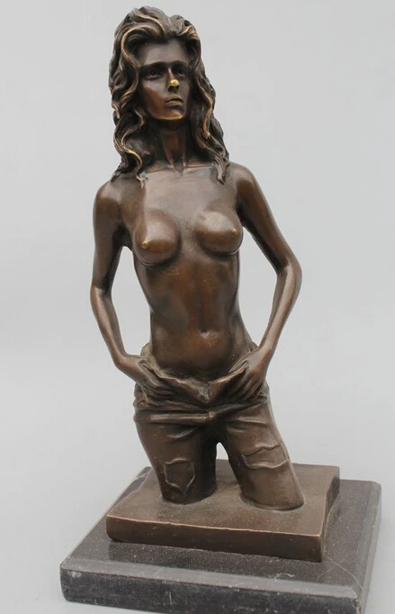 

9"Western Art sculpture Bronze Marble nudity Belle Girl Women Statue R0715