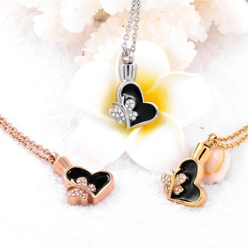 

Black Plated Butterfly Cremation Urn Necklace Stainless steel Ashes Keepsake Heart Locket Pendant