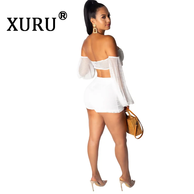 XURU Summer New Fashion Sexy Mesh Jumpsuit Two-piece Off-the-shoulder Breathable Women's Club Party Jumpsuit Set XURU Summer New Fashion Sexy Mesh Jumpsuit Two-piece Off-the-shoulder Breathable Women's Club Party Jumpsuit Set