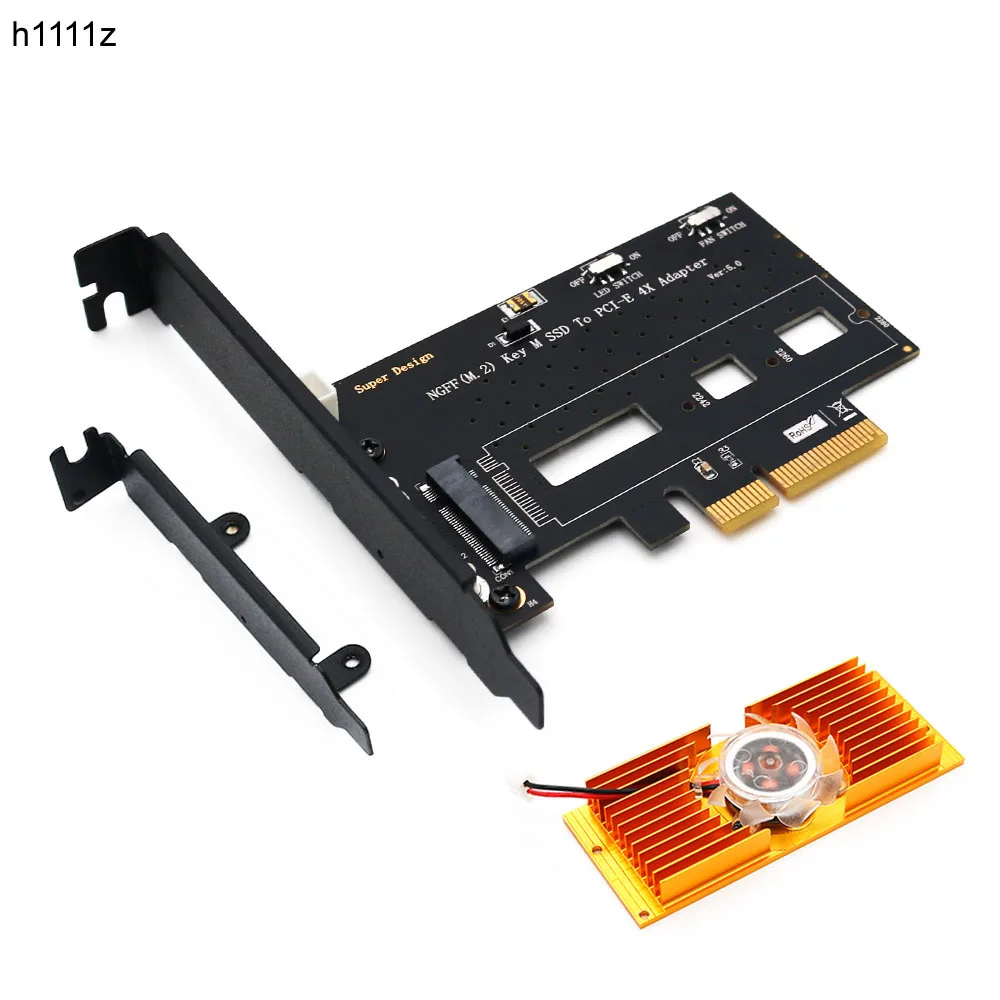 Адаптер NGFF M.2 NVME PCIE PCI E SSD Express 3.0x 4X с кронштейном для охлаждающего вентилятора