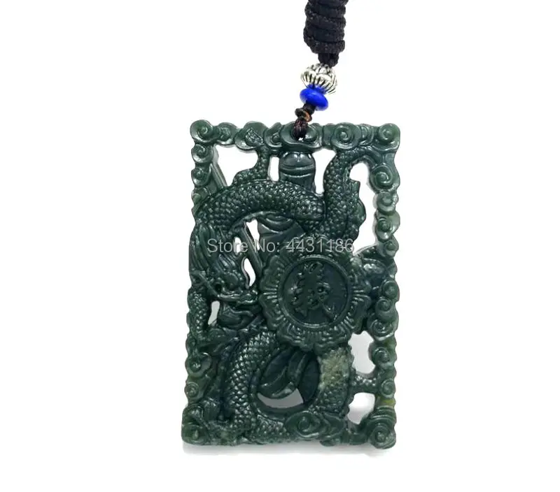 Натуральный темно-зеленый нефрит резной дракон/Guan Yu полые кулон цепочки и ожерелья китайский справедливость общие Гуань Гун амулет