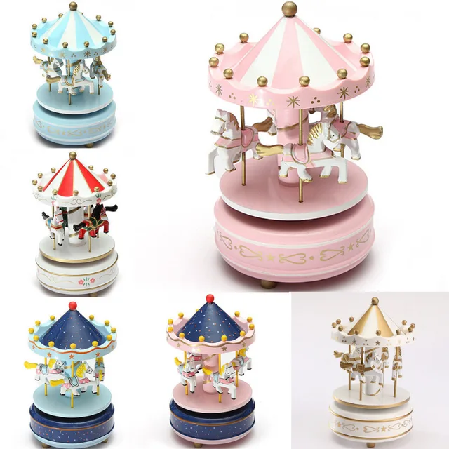 Wooden + Plastic Merry Go Round Music Box Christmas Birthday Gift Toy