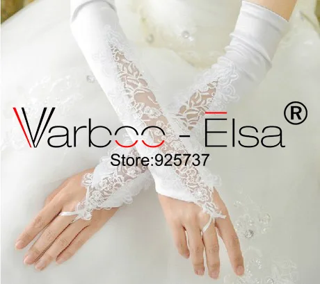 Новые перчатки для невесты длиной опера, высококачественные свадебные перчатки без пальцев, кружевные свадебные аксессуары с аппликацией, белые Guantes De Novia