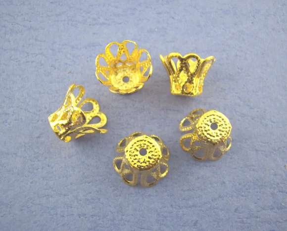 

Alloy Beads Caps Cup Gold Color (Fits 8mm-10mm Beads) Pattern Pattern 9mm( 3/8") x 7mm( 2/8"), 75 PCs new